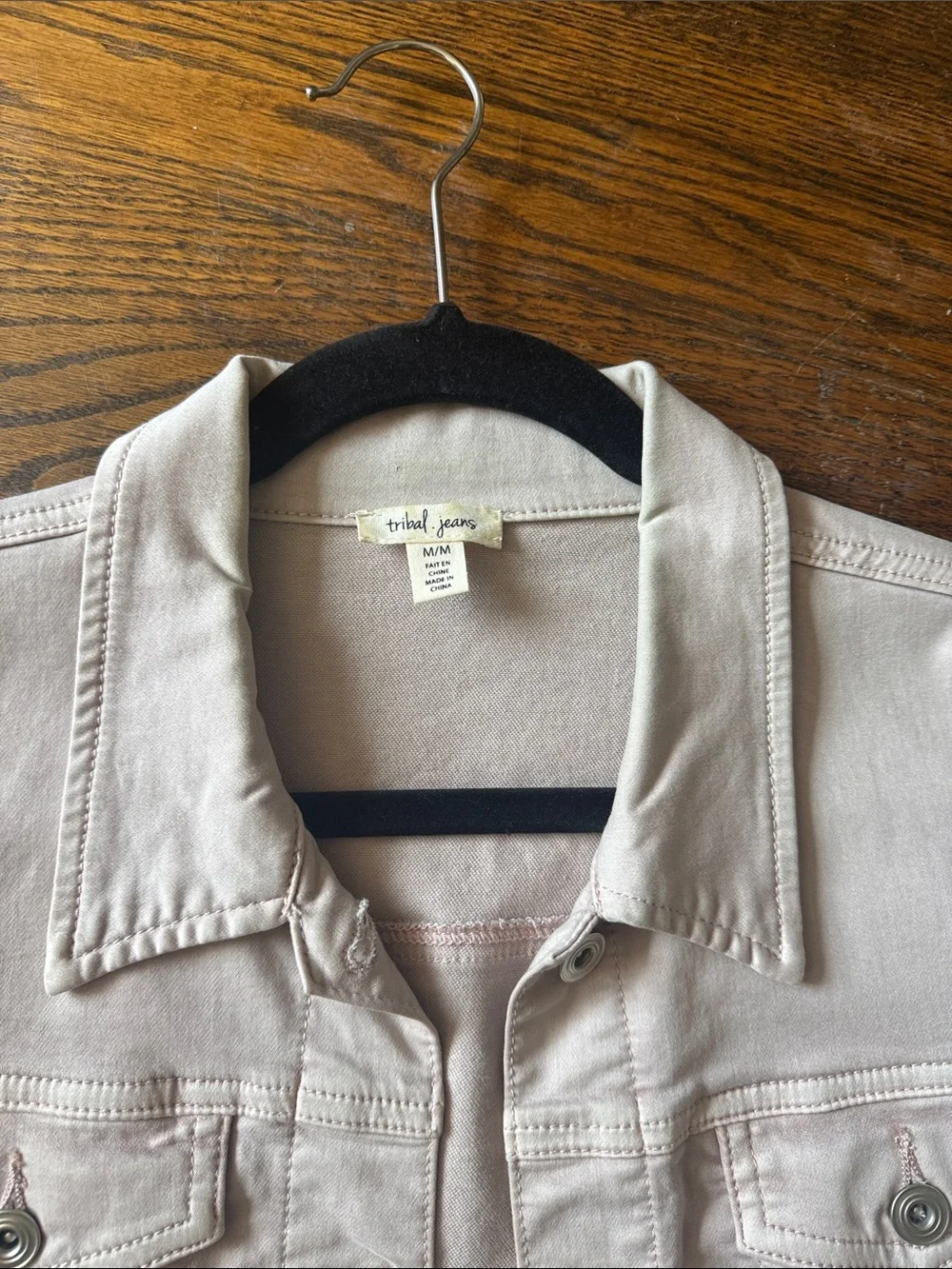 Tribal Light Beige Jean Jacket - Button-Front